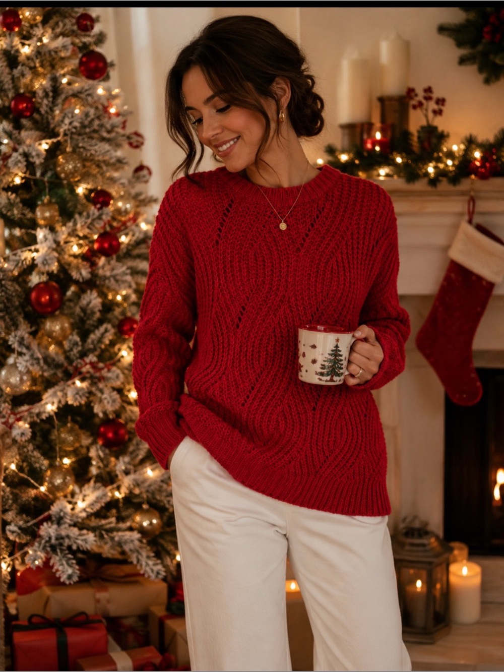 Cozy Red Knit Sweater - Women S